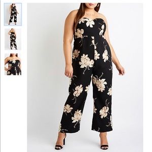 Plus size strapless floral jumpsuit